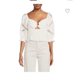 Cami NYC Nardine White Linen Eyelet Blouse Puff Sleeve Size M